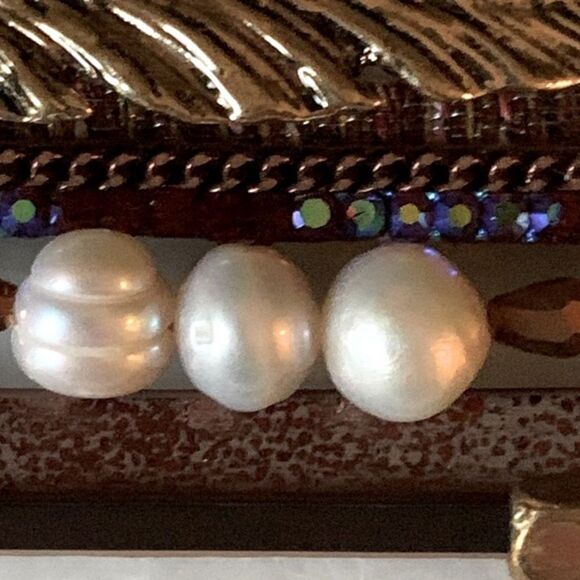 Seascape Serenity Brown Boho Cuff Bracelet - Real Cultured Pearls & Leaf Charm - Picture 6 of 6